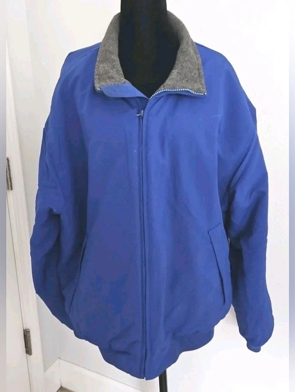 Vintage J.Crew Oarsman Bomber Jacket Mens Large Blue Fleece Lined Made in USA